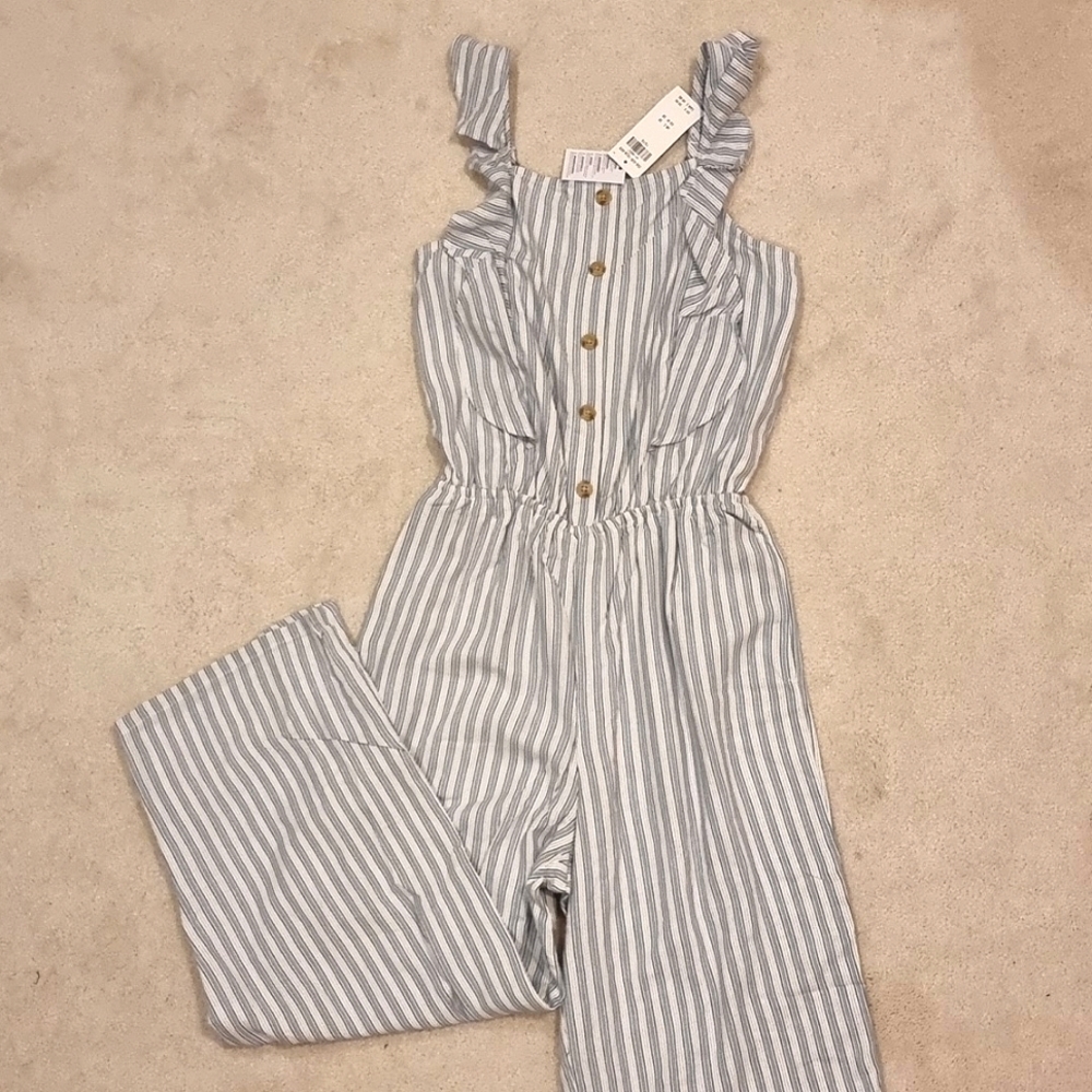 BNWT Abercrombie Kids Ruffle Strap Striped Jumpsuit